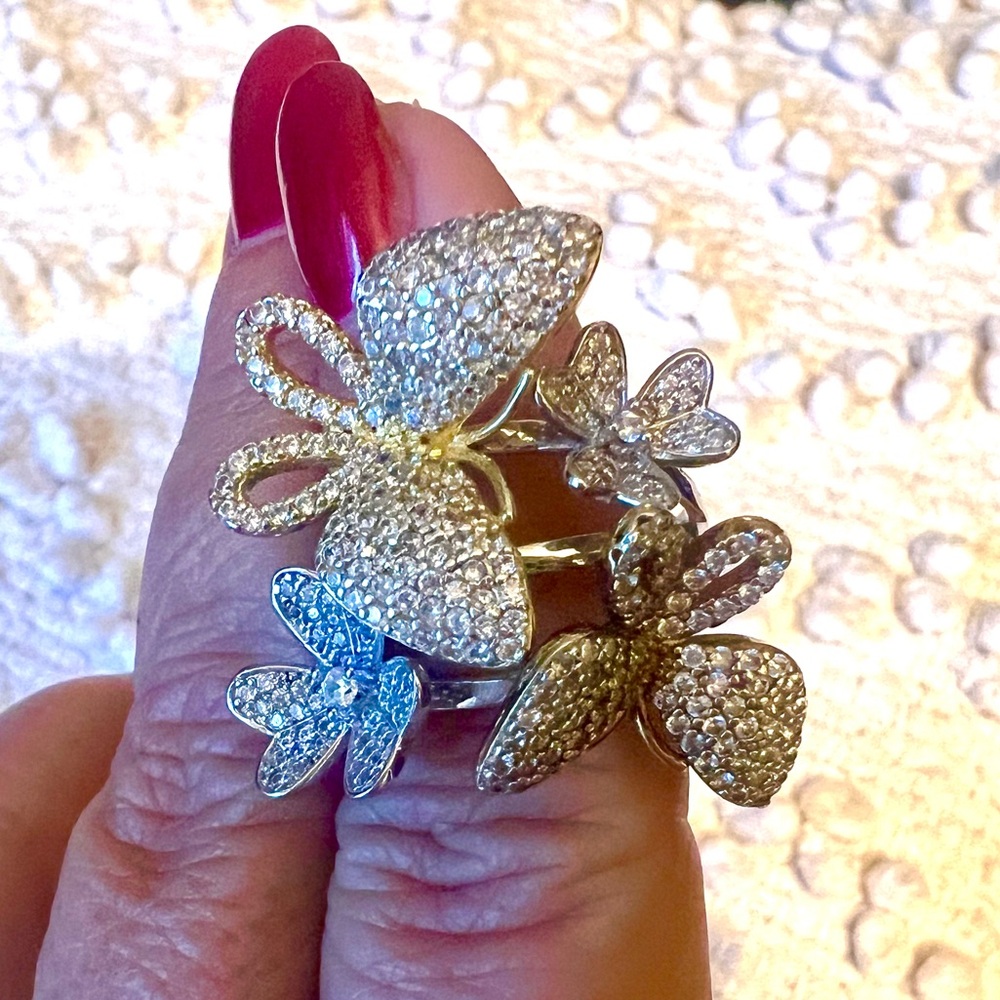 Butterfly and Flower Ring in sterling silver & cubic zirconia - Picture 4 of 4